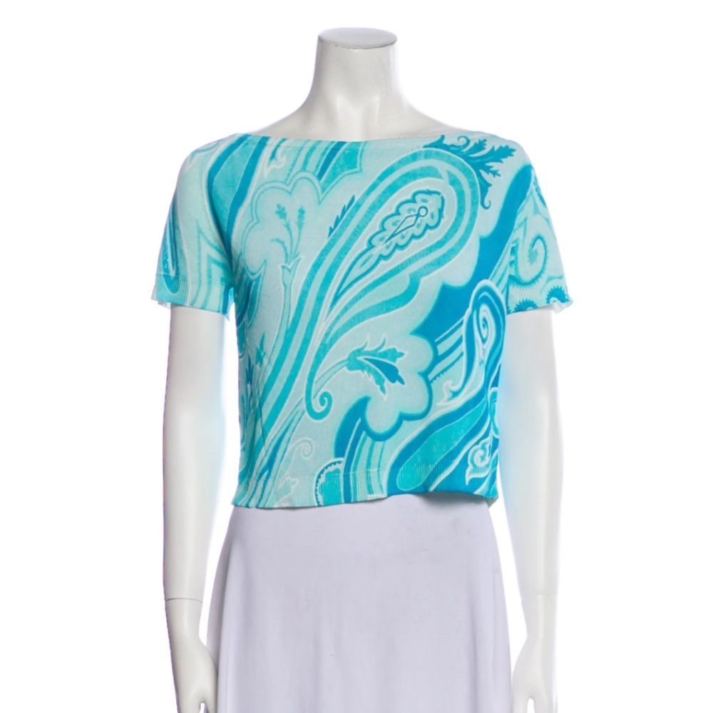 Etro Blue 70's paisley short sleeve top Large